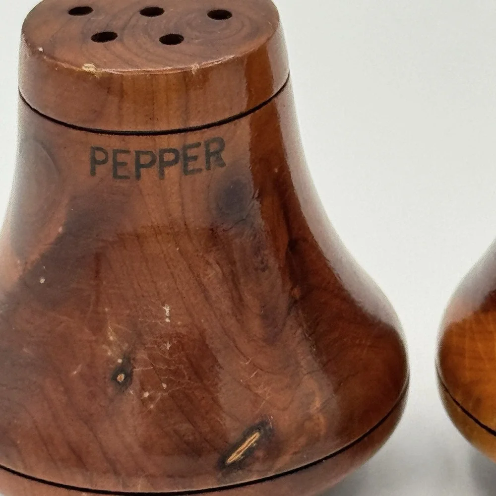 Vintage Turned Wood Salt Pepper Shakers Mini Wooden Spice Set Rustic Decor